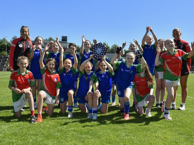 Shield winners Sacred Heart Primary School celebrate. Photo: George Sweeney