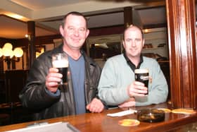 Enjoying a pint of stout in The Delacroix in January 2004.