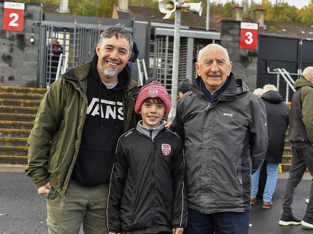 Three generations of Derry city fans at the Brandywell Stadium for the game against Shamrock Rovers. Photograph: George Sweeney