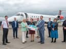 Mayor Sandra Duffy with City of Derry Airport managing director Steve Frazer and representatives from  Loganair, Tourism NI and local Chambers launching the new Heathrow service.