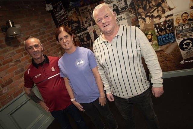 Feile's Elaine Ward pictured with Liam Fullerton and Andy Robinson at Tuesday's premiere.