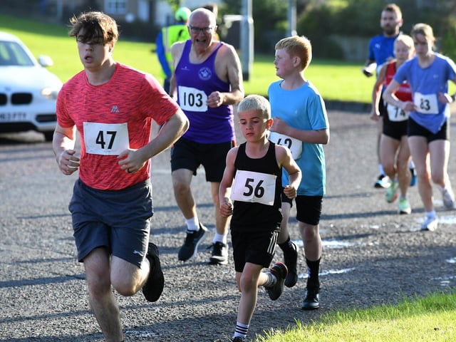 Callin McElhinney (47) Galliagh Kick Boxing Academy and Leon Foster (56) Rise Running Club.  Photo: George Sweeney