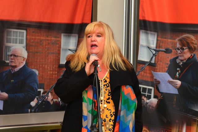 Maeve McLaughlin, Bloody Sunday Trust, speaking at the Order of Malta Exhibition launch in the Museum of Free Derry on Monday evening last. Photo: George Sweeney. DER2305GS – 57