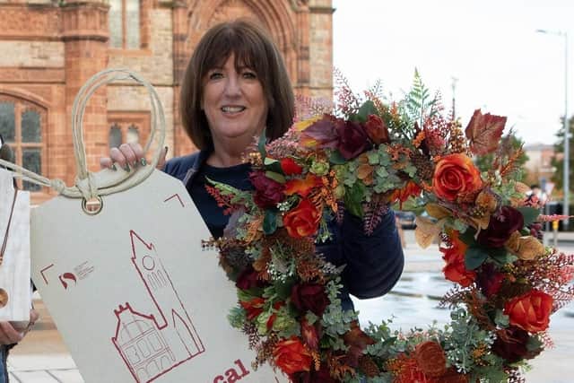 Monica Fee from Five Oaks Floral Design at the launch of the 2022 Guildhall Craft Fair. (Photo - Tom Heaney, nwpresspics)