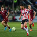 Goalscorer Michael Duffy in action against Galway United on Friday night. Photograph by Kevin Moore.
