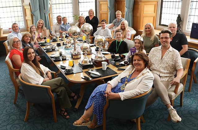 Mayor Patricia Logue who hosted a civic reception for Irish Dancers, winners of the World Dancing competitions held in Killarney and Canada. Also included are family members and dance teachers. (Photo - Tom Heaney, nwpresspics)