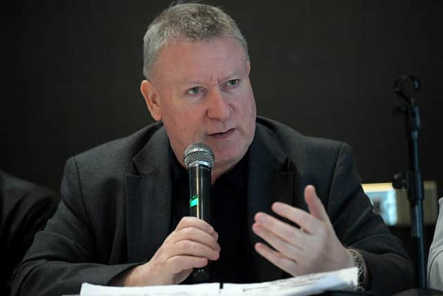 Derry City chairman Philip O’Doherty speaking at the club’s Fans Forum held in the City Hotel on Saturday afternoon. Photograph: George Sweeney