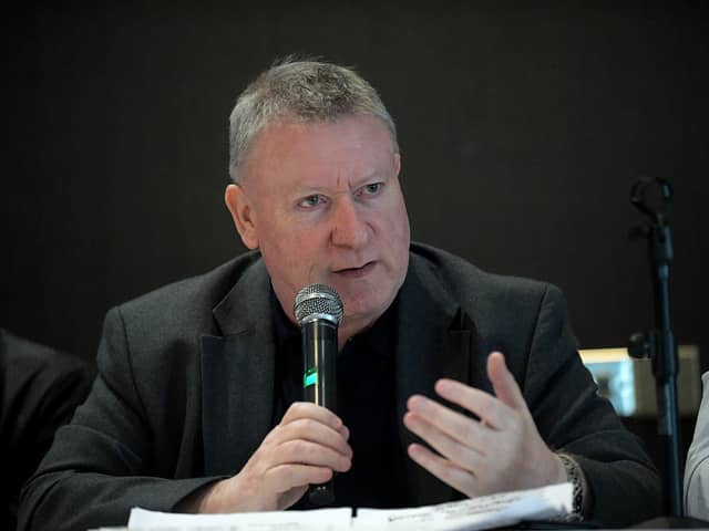 Derry City chairman Philip O’Doherty speaking at the club’s Fans Forum held in the City Hotel on Saturday afternoon. Photograph: George Sweeney