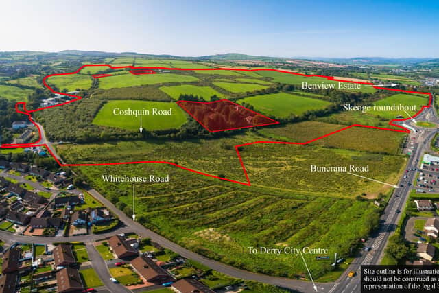 The 'H2' lands close to the Inishowen border where Braidwater proposes developing its massive 'The Cashel' development.