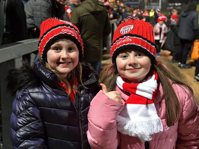 Derry City fans at the Ryan McBride Brandywell Stadium for the game against Dundalk on Friday evening last. Photo: George Sweeney. DER2310GS – 057