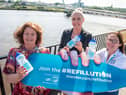 Councillor Patricia Logue, Mayor of Derry City and Strabane District Council and Julie Hannaway, Waste and Recycling Officer pictured with NI Water’s Michelle Byrne at the launch of the Join the REFILLUTION campaign. Picture Martin McKeown. 15.06.23
