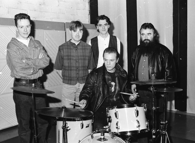 Larry Mullen Jr. during a visit to the Big River recording studio with The Carrellines, from left, Damian Duffy, Billy Doherty and Paul McLoone.