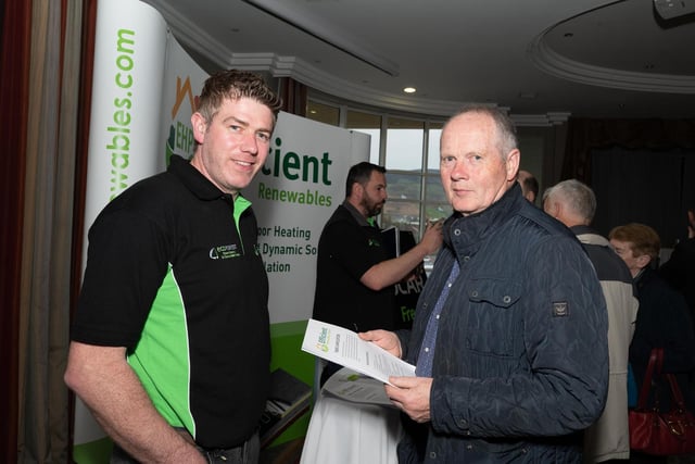Jonathan Doherty, EHP Renewables and Hugh Doherty at the Inishowen Co-Operative Society’s Renewable Energy information evening for farmers in the Inishowen Gateway Hotel.  Photo Clive Wasson.