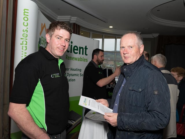 Jonathan Doherty, EHP Renewables and Hugh Doherty at the Inishowen Co-Operative Society’s Renewable Energy information evening for farmers in the Inishowen Gateway Hotel.  Photo Clive Wasson.