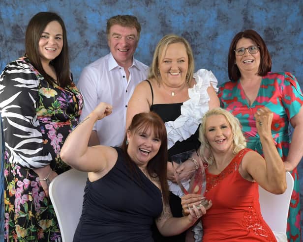 Service Providers of the Year The Village Kitchen celebrate their award at the Carndonagh Traders Association Business and Community Awards in Ballyliffen Lodge Hotel on Saturday night last.   Photo Clive Wasson