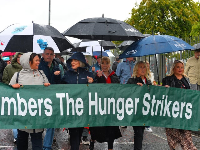 Sinn Fein president Mary Lou McDonald TD, First Minister Michelle O’Neill MLA, Ciara Ferguson MLA and Colr Sandra Duffy took part in the National Hunger Strike Commemoration, held in Derry, on Sunday afternoon. Photo: George Sweeney