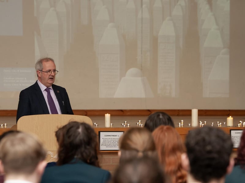 Mr. John Harkin, Principal, Oakgrove Integrated College, addressing the attendance.