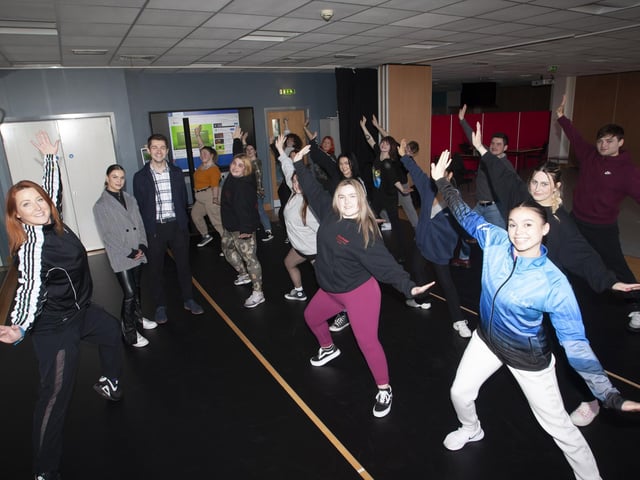 The Dance Duo get a demonstration of what the North West Regional College has to offer during their visit to the college on Tuesday.