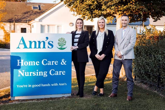 ANN’S CARE HOMES ACQUIRES SEVEN NURSING HOMES...Charmaine Hamilton, Responsible Person; Molly Kennedy, Financial controller and Christopher Walsh, Regional manager are pictured at the announcement that local family owned healthcare operator, Ann’s Care Homes (Ann’s), has announced the acquisition of seven nursing homes from Larchwood Care (NI) Limited (Larchwood).