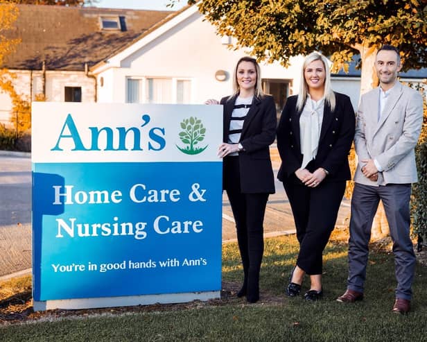 ANN’S CARE HOMES ACQUIRES SEVEN NURSING HOMES...Charmaine Hamilton, Responsible Person; Molly Kennedy, Financial controller and Christopher Walsh, Regional manager are pictured at the announcement that local family owned healthcare operator, Ann’s Care Homes (Ann’s), has announced the acquisition of seven nursing homes from Larchwood Care (NI) Limited (Larchwood).