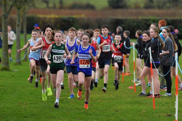 Competitors take part in the Derry XC Under 13 race at Thornhill College. Photo: George Sweeney
