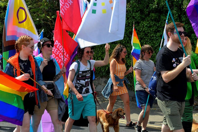 Participants who took part in the second annual Inishowen Pride Parade, held in Buncrana on Sunday afternoon. Photo: George Sweeney. DER2322GS - 27