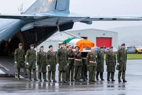 The remains of Private Sean Rooney arriving at Casement Aerodrome.