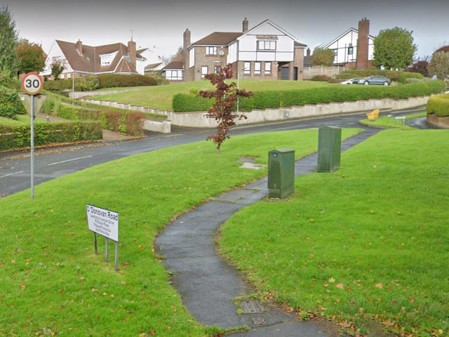 O'Donovan Road (Bóthar Uí Dhonnabháin). Named after John O'Donovan (1809-61) historian and collector of place-names for the OS 1830-43. (Bryson) There are several streets in Ballynashallog Ward named after people involved in the Ordnance Survey in the 1830s and 1840s when the first 6" series of maps were made. These are Colby Avenue, Drummond Park, Larcom Drive, O'Donovan Road and Petrie Way