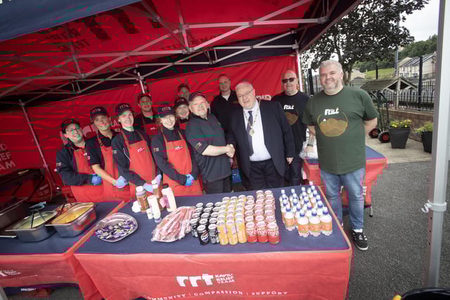 The Deputy Mayor Darren Guy being congratulating the staff of RRT (Rapid Relief Team) for preparing the food at Friday's BBQ at The House in the Wells. (Photos: Jim McCafferty Photography)