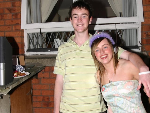 Clare with her deck system and friend Christopher enjoying her 17th birthday party  7099dd : Parties and celebrations in Derry back in July 2005: Clare Smith.
