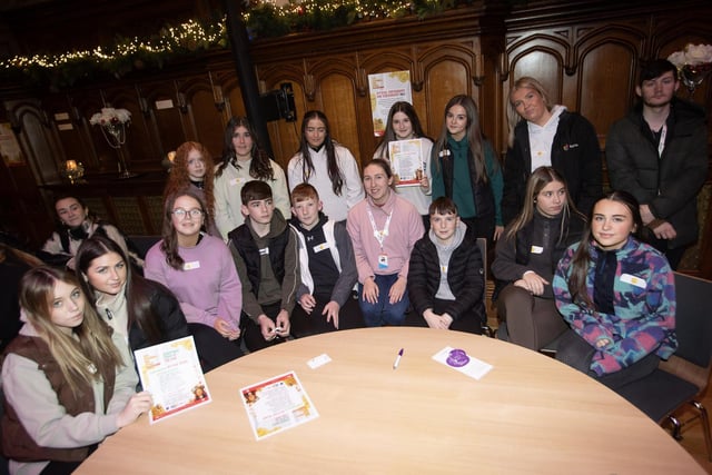 Some of the young people from Strabane pictured during Friday night's 'Our Guildhall, Our Space' event.