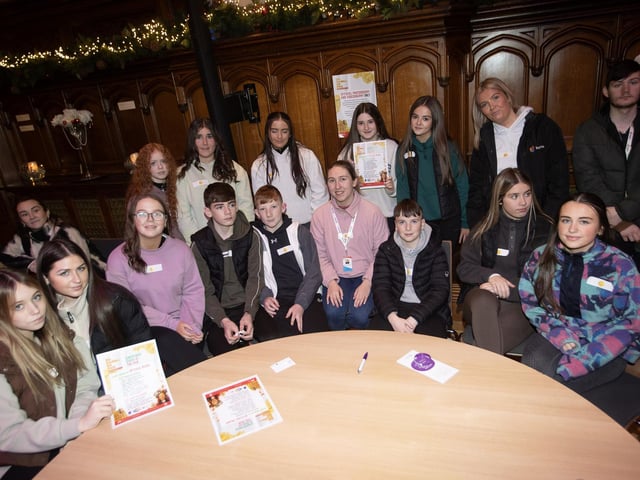 Some of the young people from Strabane pictured during Friday night's 'Our Guildhall, Our Space' event.