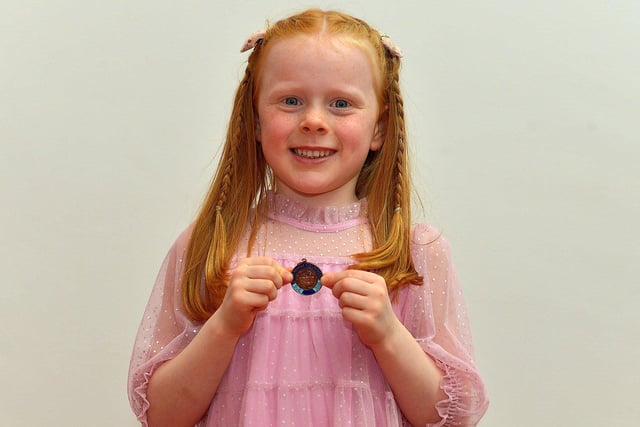 Aoibheann Morrow took 3rd place in Children’s Verse P1-P2 at the Feis Dhoire Cholmcille on Tuesday at the Millennium Forum. Photo: George Sweeney.  DER2315GS – 165