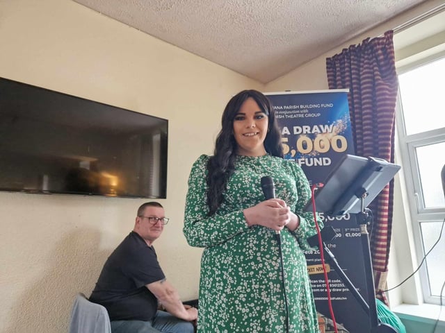 Eva Gallagher and Mick Hargreaves providing the entertainment in St. Mary's Hall ahead of the Buncrana St Patrick's Day Parade 2025.