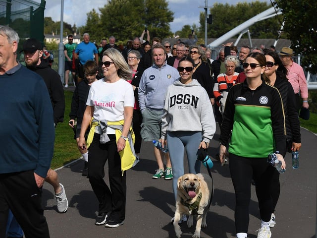 Participants who took part in Sunday’s Chieftain’s Walk from Bay Road to Foyle Road. Photo: George Sweeney
