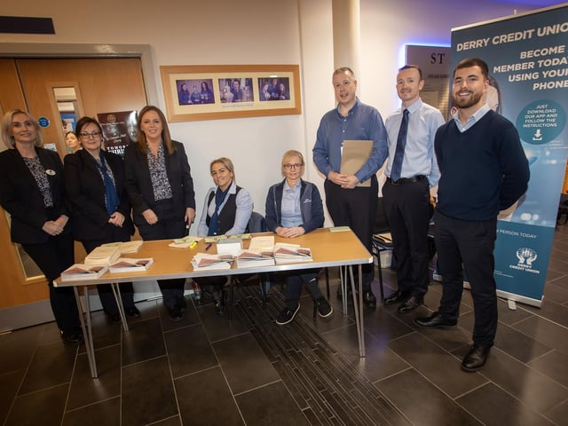 Derry Credit Union staff members pictured at Monday's Annual General Meeting held at St. Mary's College. From left, Clare McLaughlin, Karen Doran, Sharon Doherty, Denise Crossan, Donna Quigley, Sean Quigley, Ciaran McCormick and John Sheerin. (Photos: Jim McCafferty Photography)