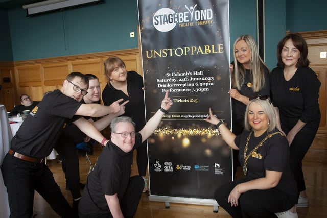 ‘Unstoppable!' - Mayor of Derry and Strabane, Councillor Sandra Duffy, hosted a special reception in the Guildhall for Stage Beyond, the award-winning local theatre company for adults with learning disabilities based at the Millennium Forum during which she also helped launch their upcoming annual variety showcase ‘Unstoppable’ which will be performed in St Columb’s Hall on 24th June 2023. Included with the Mayor are, from left to right, Seamus McIntyre, Bernie Shiels (Board Chair), Jean Dunn (Lead drama facilitator), Kevin Harkin, Bernie Mullen (Communications officer), and Dee Conaghan, (Artistic Director). Tickets for the show can be booked by emailing stagebeyond@aol.com (Photo: Jim McCafferty Photography)