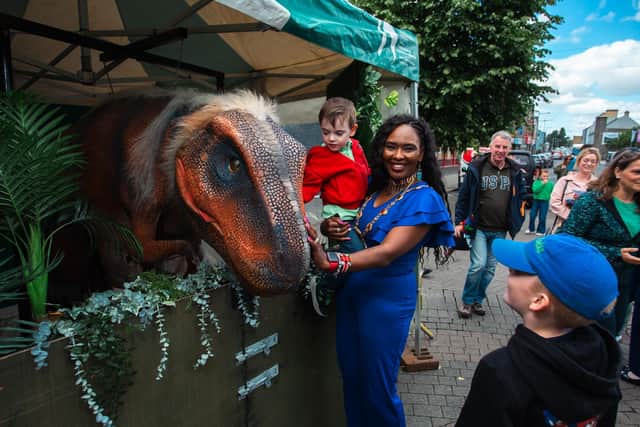 The Mayor visiting the attractions at Strabane Jamm 2024.