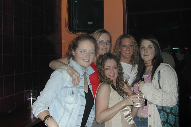 Aileen Doherty, Caroline McKinney, Roisin Donaghey, Andrea McDaid and Elaine Mechamin in the Zone niteclub in Buncrana.