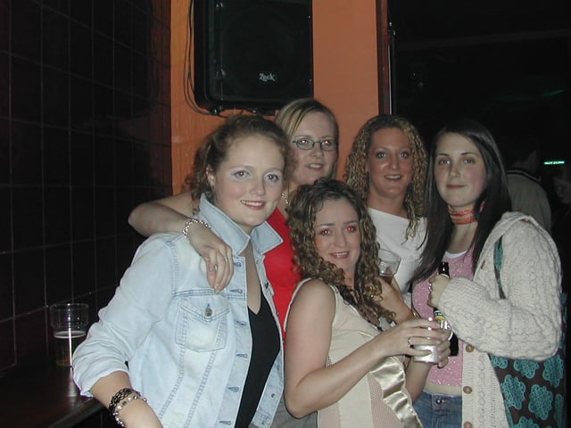 Aileen Doherty, Caroline McKinney, Roisin Donaghey, Andrea McDaid and Elaine Mechamin in the Zone niteclub in Buncrana.