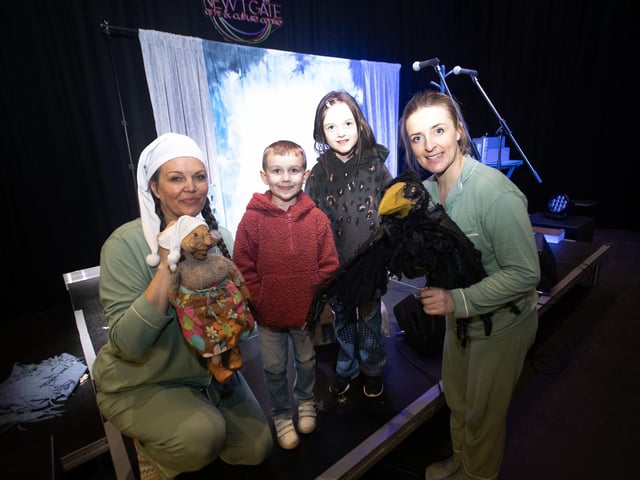 Brother and sister Isaac and Eliza Thompson pictured with members of the Banyan Theatre Group after Saturday's debut production of 'Don't Let The Bed Bugs Bite', a Feile event held at New Gate Arts Centre, The Fountain, Derry. (Photos: Jim McCafferty Photography)