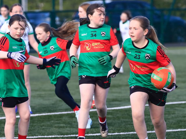 Action from the U9 Girls’ GAA blitz held at the Waterside Shared Village Centre on Friday night. (Photo - Tom Heaney, nwpresspics)