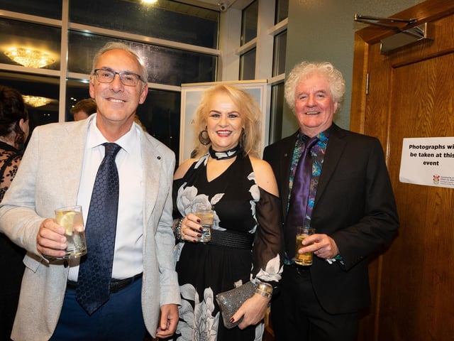 Christoa Michael Eddies, Maud Rainey and Liam Rainey at the 2025 Tip O’Neill Irish Diaspora Awards took place on Friday evening at the Inishowen Gateway Hotel in Buncrana, honouring four exceptional members of the Global Irish community whose achievements reflect the enduring spirit and values of the Irish diaspora. Photo Clive Wasson : .