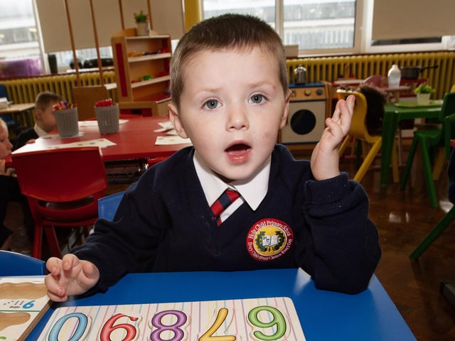 Young Caolan working on his numbers in Mrs. McCartney's P1 class this week.