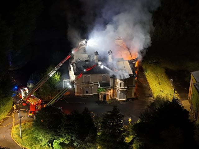 default : Dramatic aerial images of the fire at Duncreggan Road, which is being treated as deliberate. Images: Christopher Tarr.