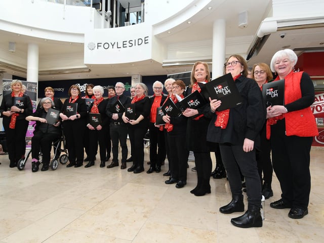 The local Momentum Community Choir which performed alongside the Just Us Choir from Enniskillen in the Foyleside Shopping Centre on Saturday.