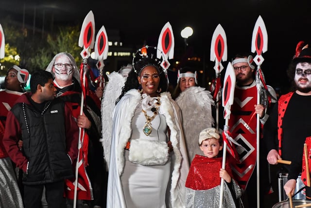 Mayor Lilian Seenoi Barr with family and friends at Halloween parade. Photo: George Sweeney