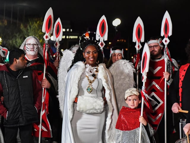 Mayor Lilian Seenoi Barr with family and friends at Halloween parade. Photo: George Sweeney