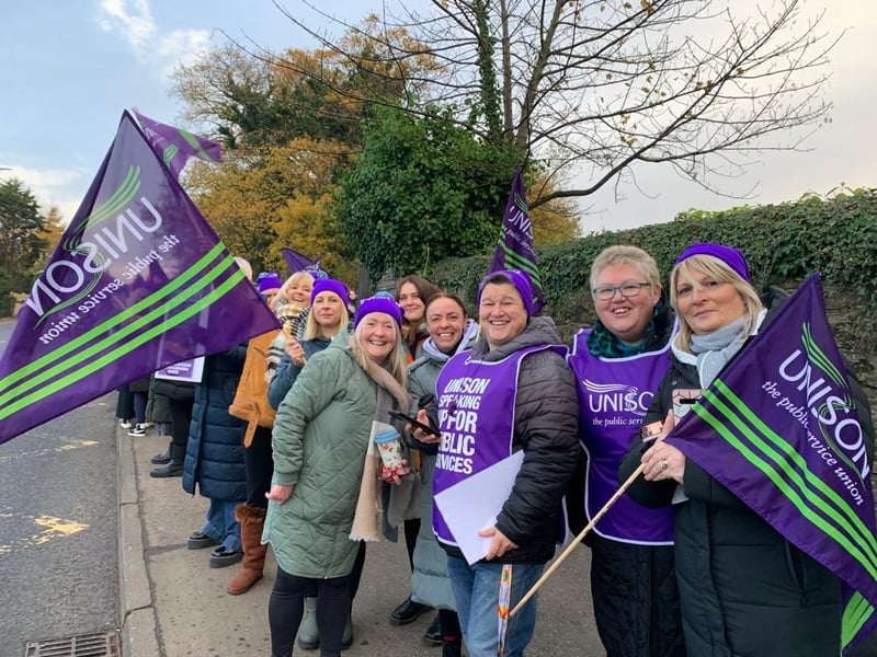 Ardnashee staff on strike outside their school.