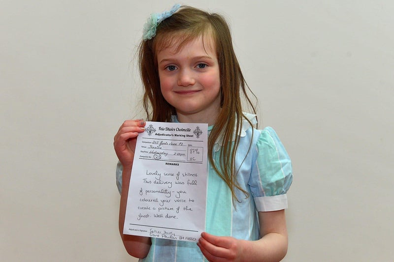 Rose Ennett was Highly Commended in P3 Girls Verse at the Feis Dhoire Cholmcille on Tuesday at the Millennium Forum. Photo: George Sweeney.  DER2315GS – 143